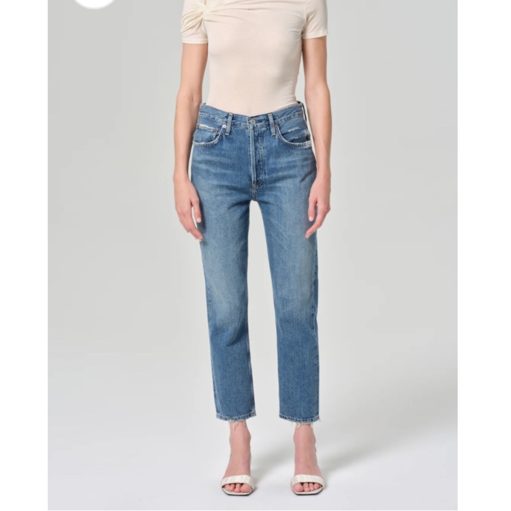 Agolde Riley High Rise Straight Crop Jeans in Frequency
